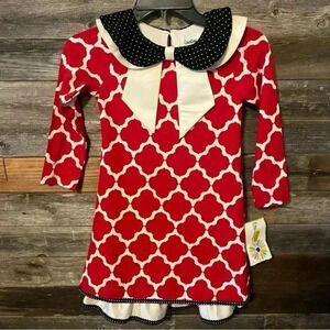 Counting Daisies Collared Red Pattern Party  Dress Girl’s Size 6x